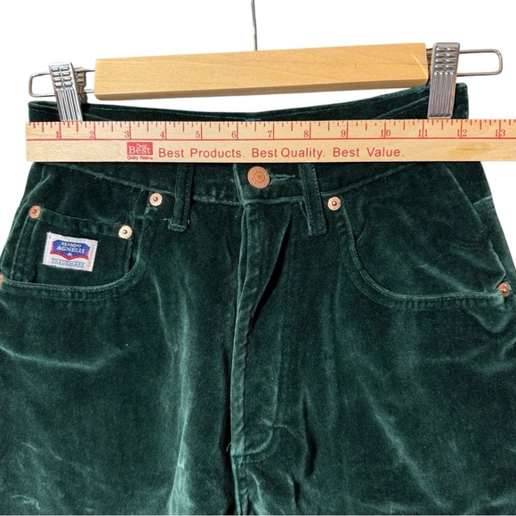 Vintage Claudio Angelli Dark Green Velvet Pants Womens 28/5 High Rise Button Fly - Picture 11 of 14